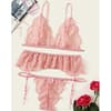 Soft Lace Bralette Panty and Garter Set Peach