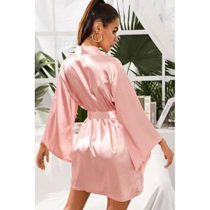 Short Satin Bridesmaid Wedding Robe Gown - Blush Pink