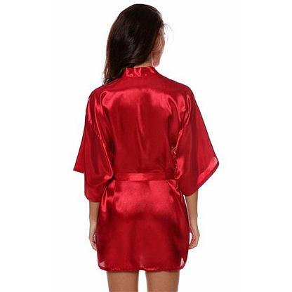 Short Satin Bridesmaid Wedding Robe Gown - Romantic Red