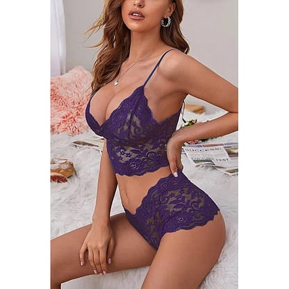 Purple Lace Cami Crop Top with Booty Shorts Set