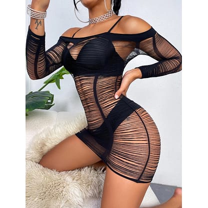 Sexy Ruched Stretch Ribbon Design Lingerie Dress