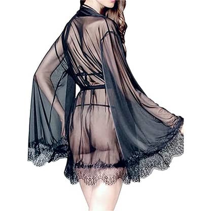 Sexy Transparent 3 Piece Long Sleeved Robe & Lingerie Set