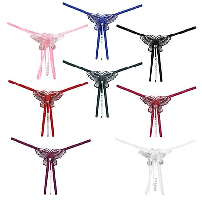 Sexy Butterfly Sequin Embroidery Pearl G-string