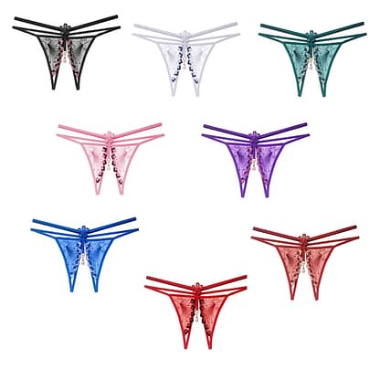 Transparent Open Crotch Flowers and Butterflies Sexy G-string